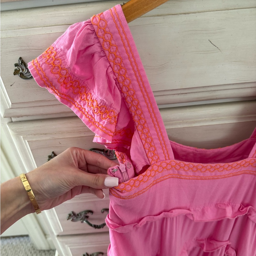 Pink Boho Embroidered Tiered Ruffle Dress - Picture 4 of 7
